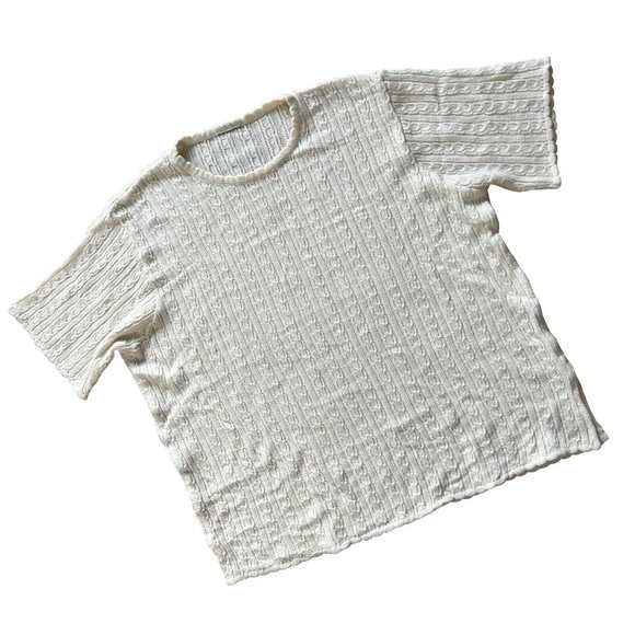 Sundazed (Germany) Cable Knit Scallop Short Sleeve Sweater Ivory (Zegna): L